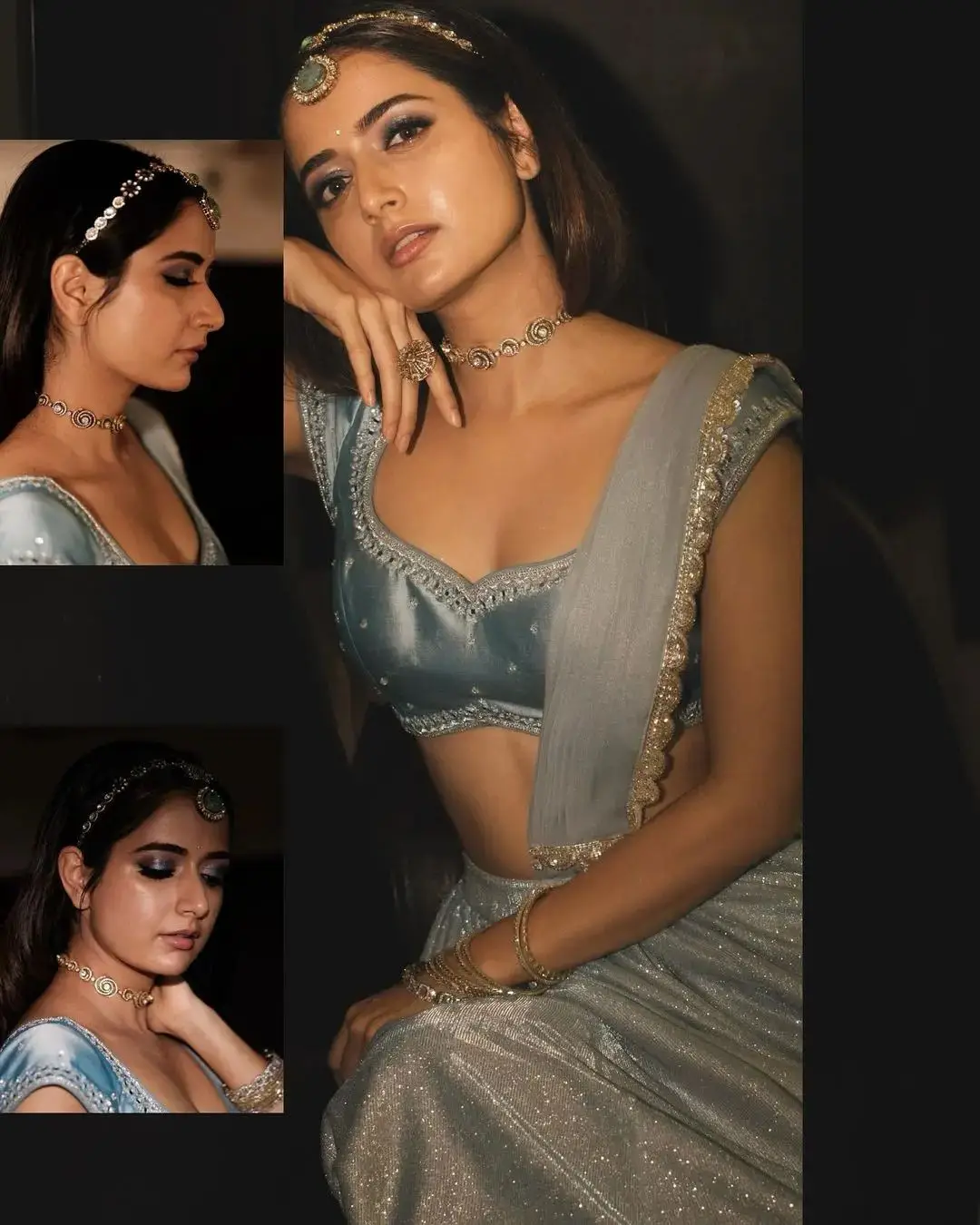 Ashika Ranganath in Blue Lehenga Choli